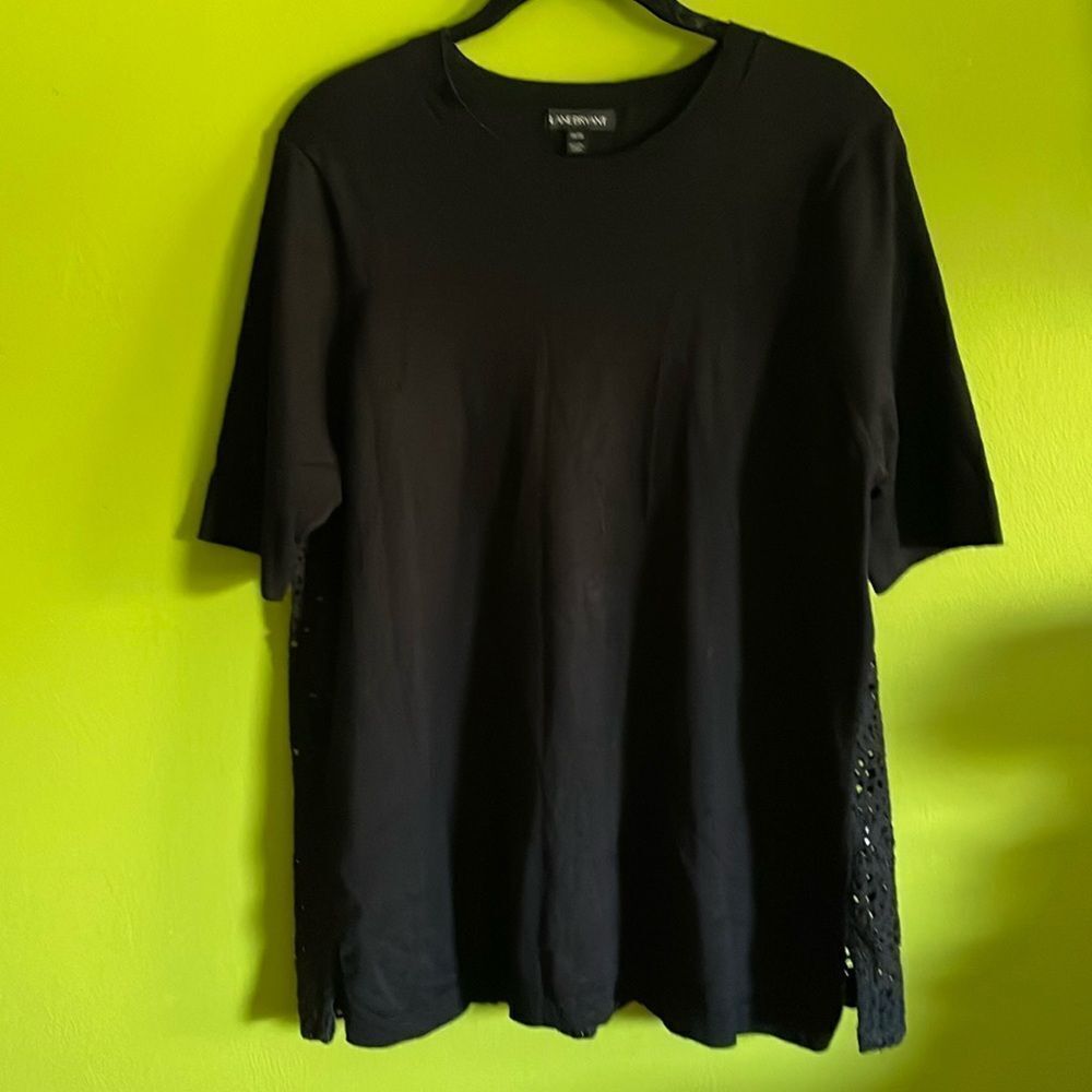 Lane Bryant Black Stretch Short Sleeve Sweater With Lace Back Size 14/16